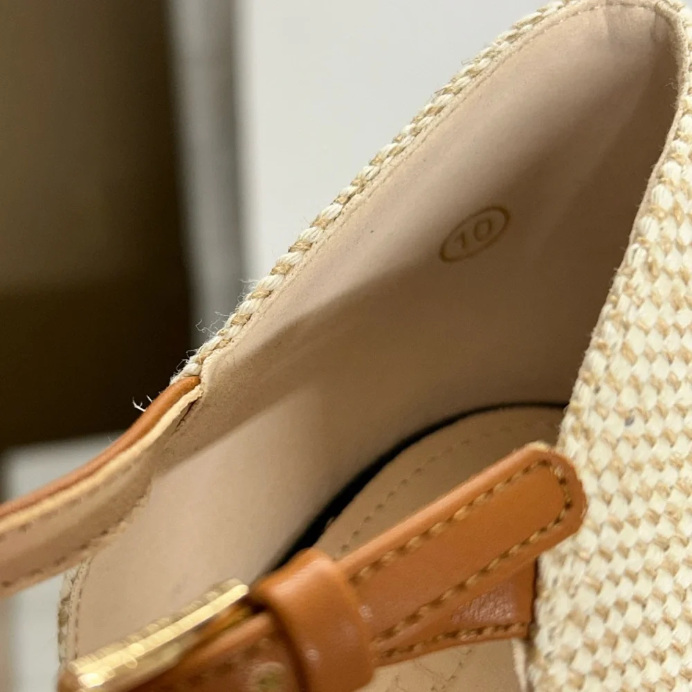 Black and Cream Ankle-Strap Espadrille Flats